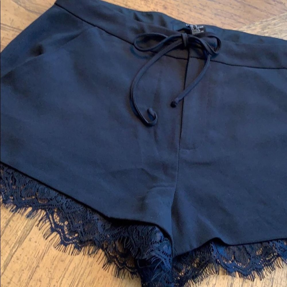 Forever 21 Black Shorts Lace Detail Tie Pockets - Picture 3 of 8